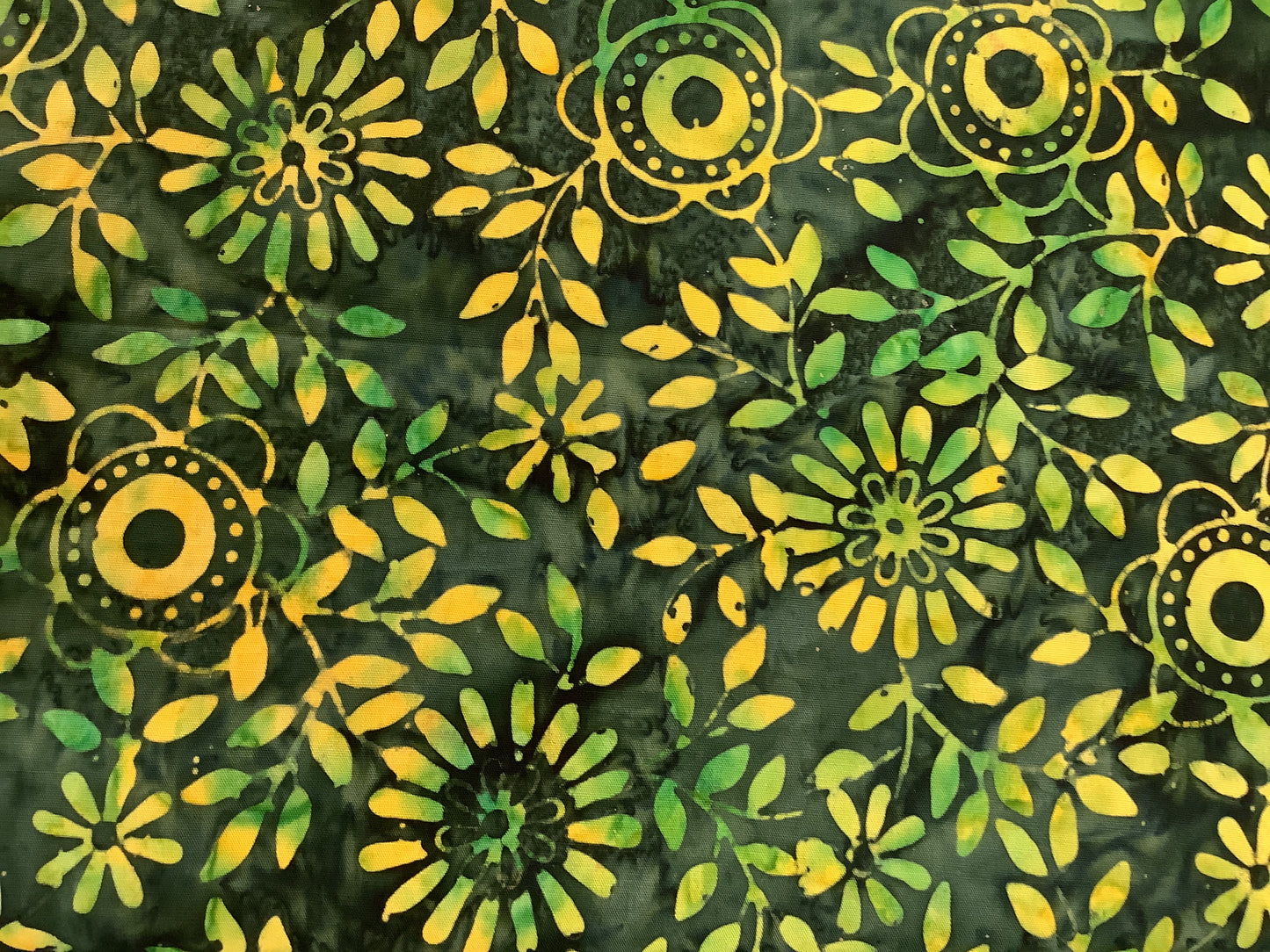 Batik Green with yellow flowers $14.96/m