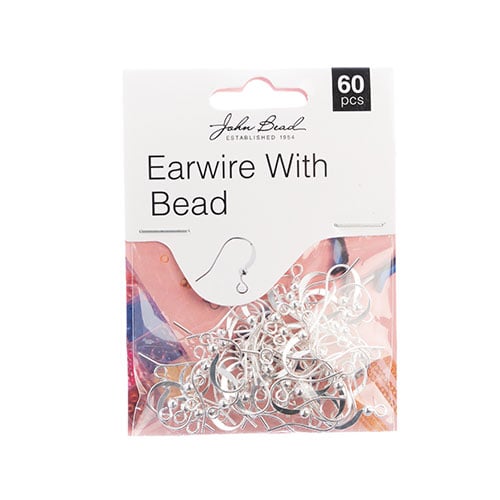 MUST HAVE FINDINGS - EARWIRE W/BEAD SILVER 60PCS