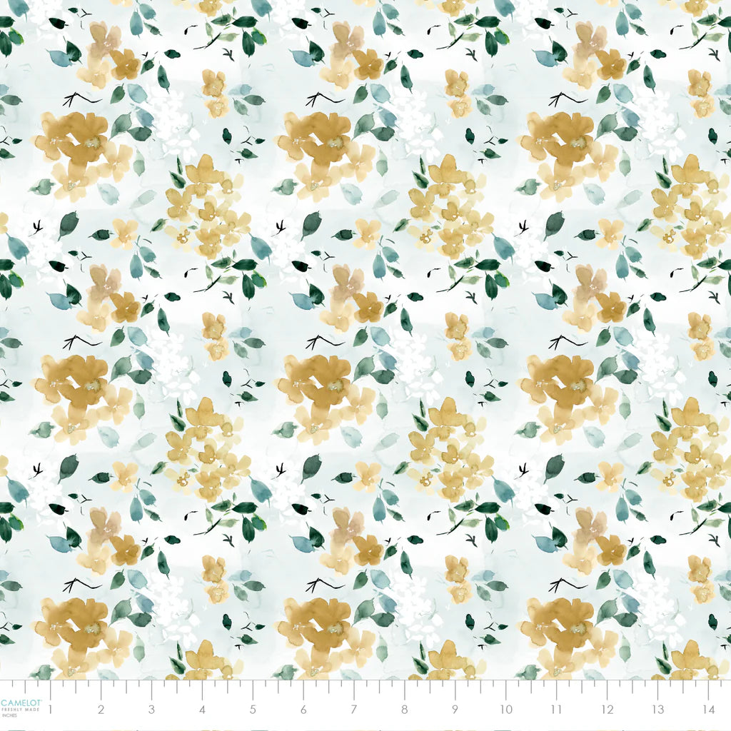 Golden Hour- Golden Petals- White $18.96/m