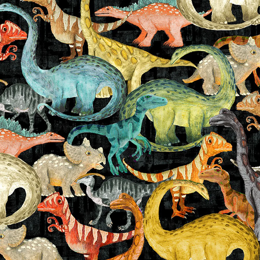 Age of the Dinosaurs Evening Commute Black by Katherine Quinn for Windham Fabric s $27.96/m