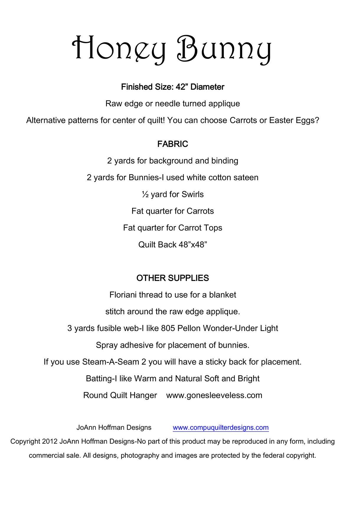 Honey Bunny Designed by JoAnn Hoffman