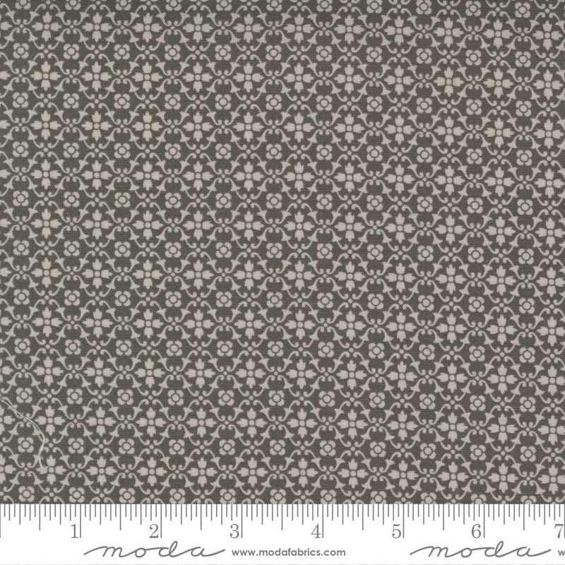 Pumpkins Blossoms by Fig Tree and Co - Grey Floral on Charcoal $23.96/m