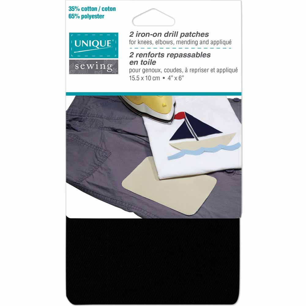 UNIQUE SEWING Drill Patch Black - 10 x 15cm (4″ x 6″) - 2pcs - WT
