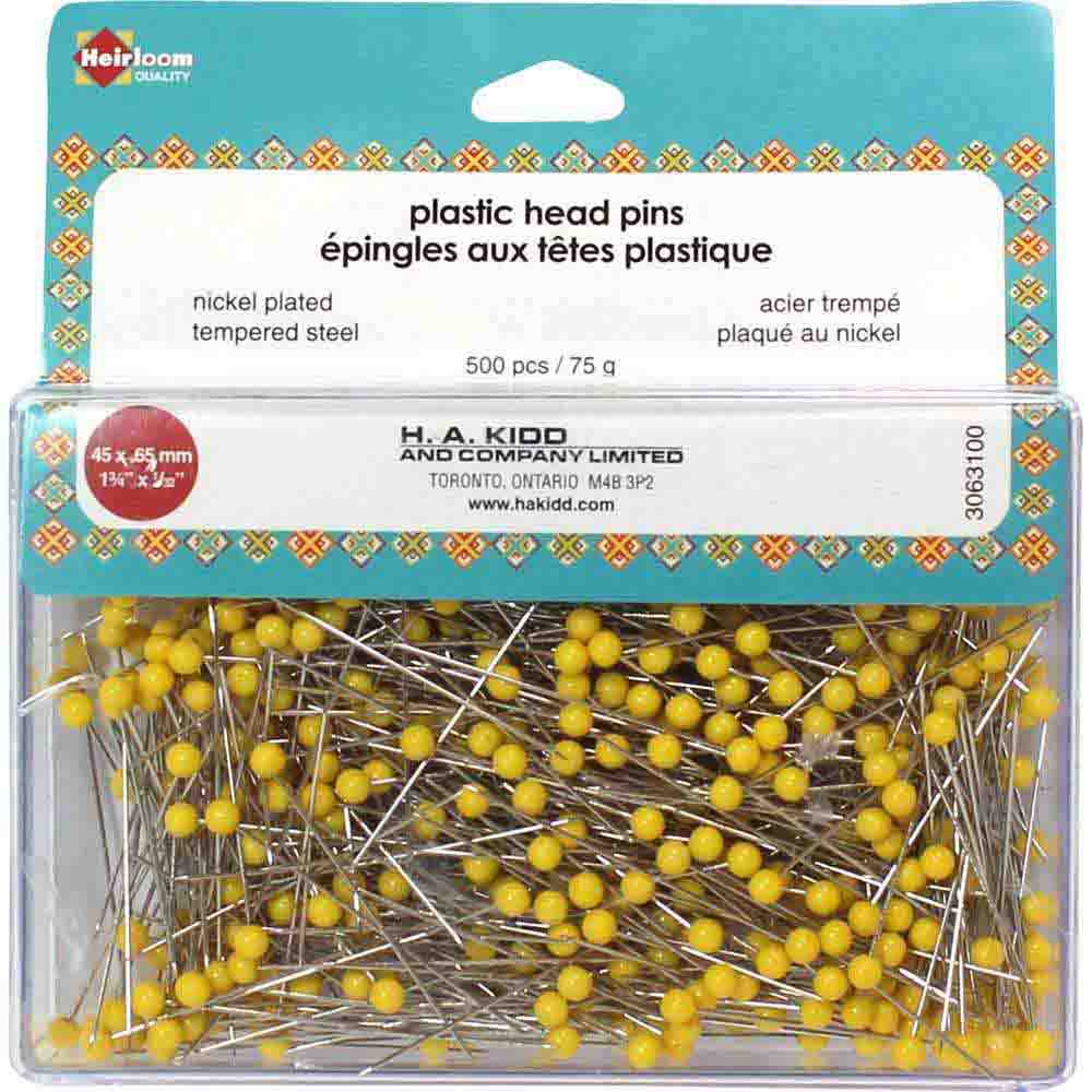 HEIRLOOM Quilting Plastic Head Pins Yellow - 500pcs - 45mm (13⁄4″)