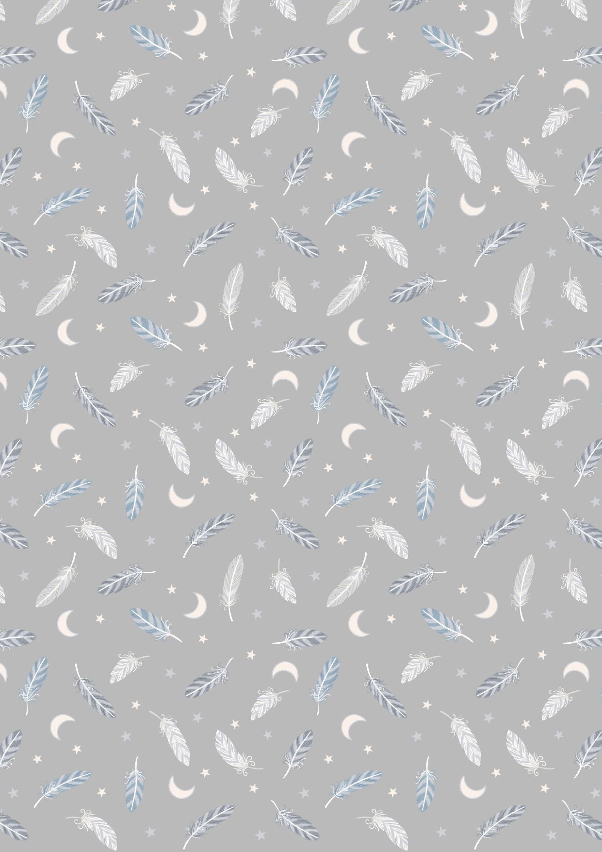 Enchanted by Lewis and Irene - Feathers and Stars on Grey - Metallic $21.96/m