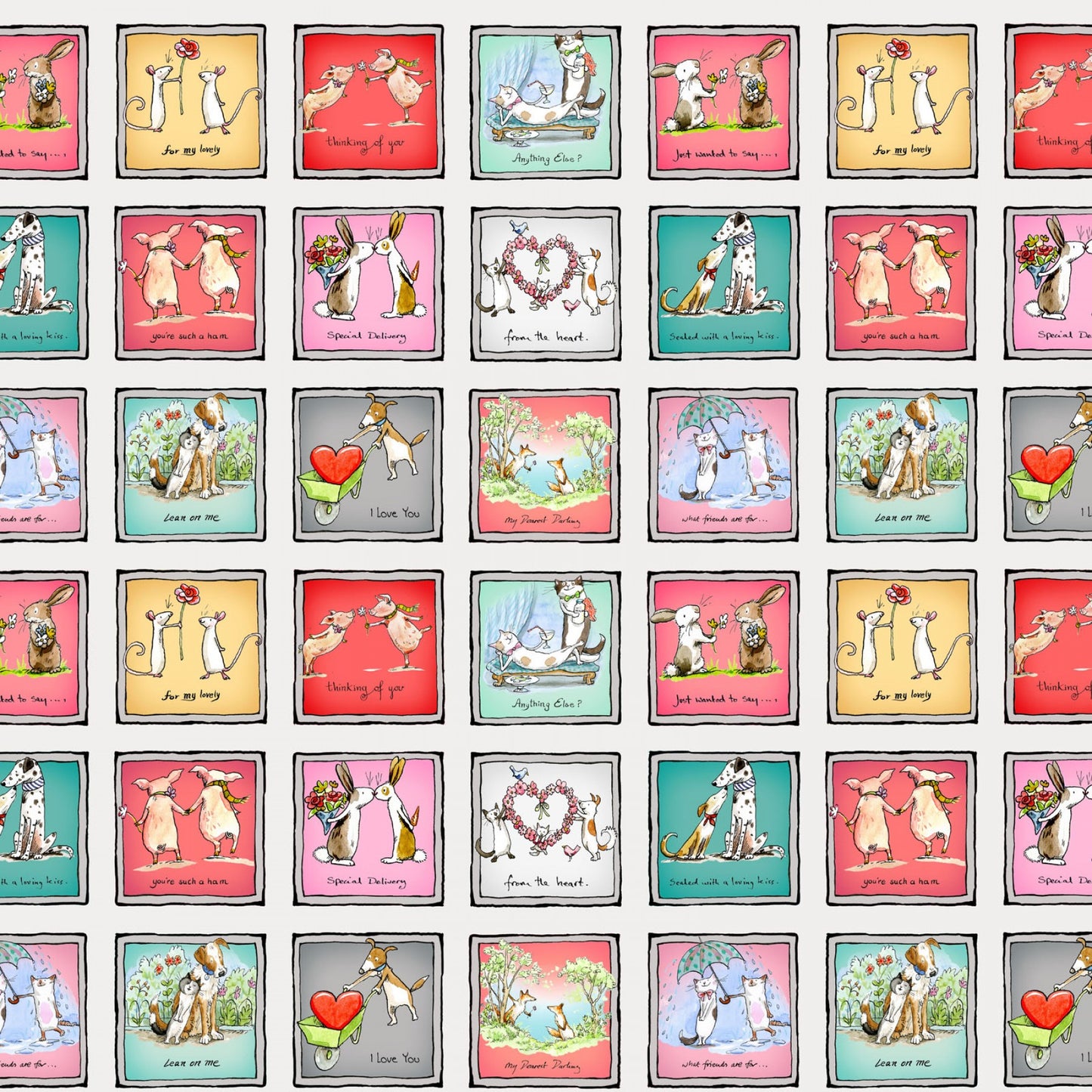 CLTY3357-116 - From The Heart - Small Animal Love Squares $5.95 per PANEL