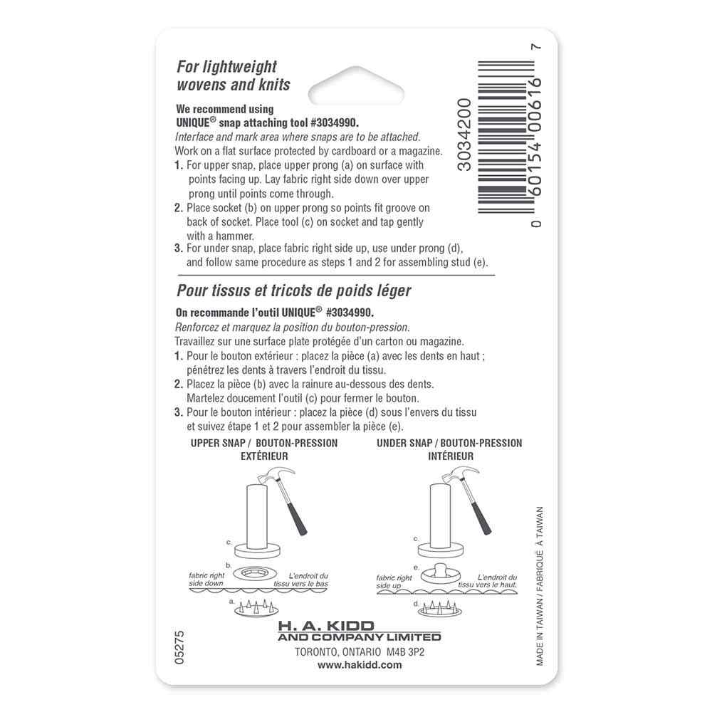 UNIQUE SEWING Cap Snaps Silver - 11.5mm (1⁄2″) - 6 sets