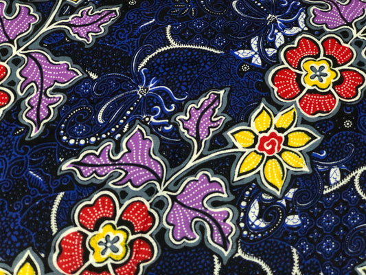 Asian Prints- Navy blue with tropical flowers $12.96/m