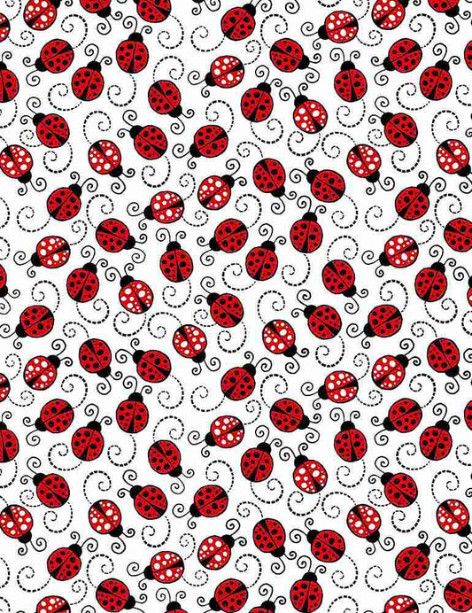 Happy hearts little red ladybugs on white C7744 $22.96/m
