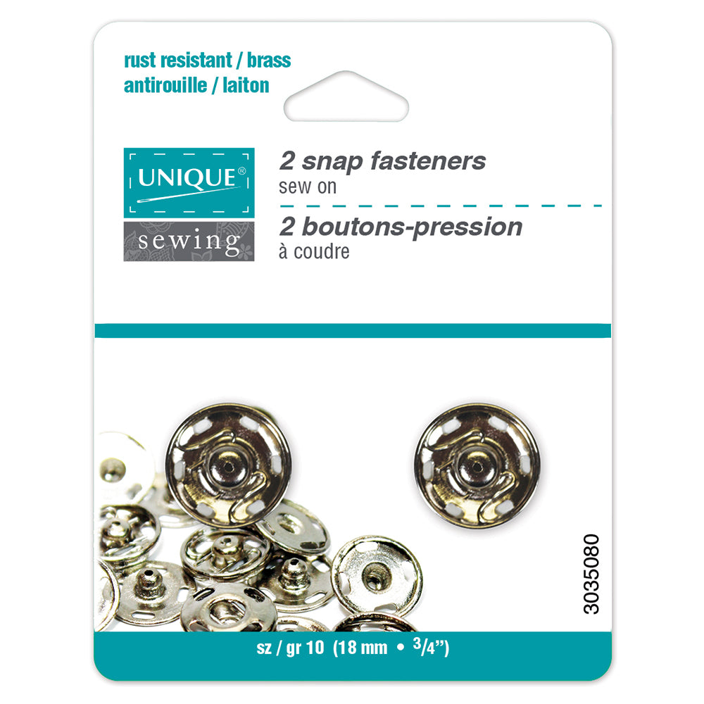UNIQUE SEWING Snap Fasteners Nickel - size 18mm (3⁄4″) - 2 sets