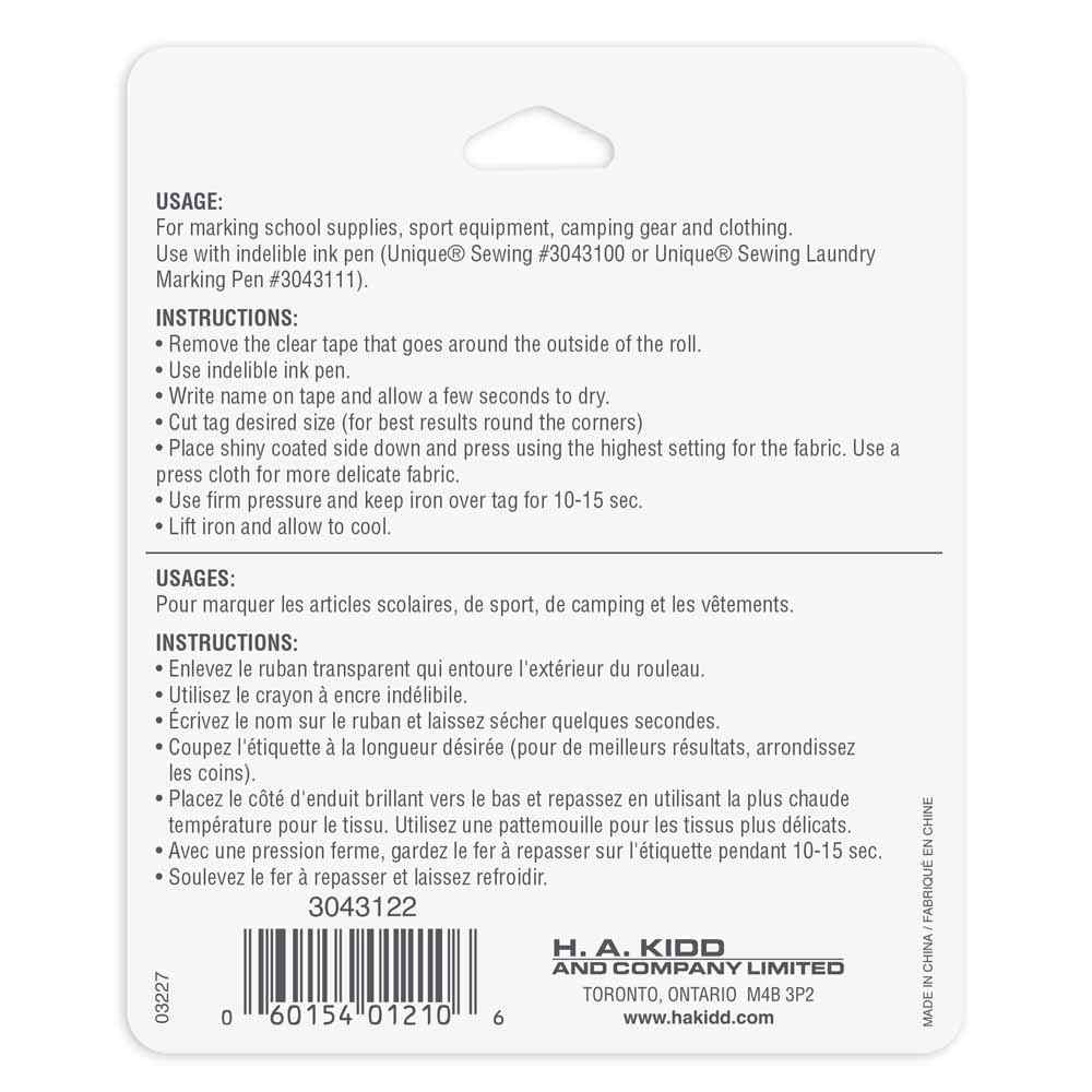 UNIQUE Iron-On Name Tag Tape 12m (13yds)