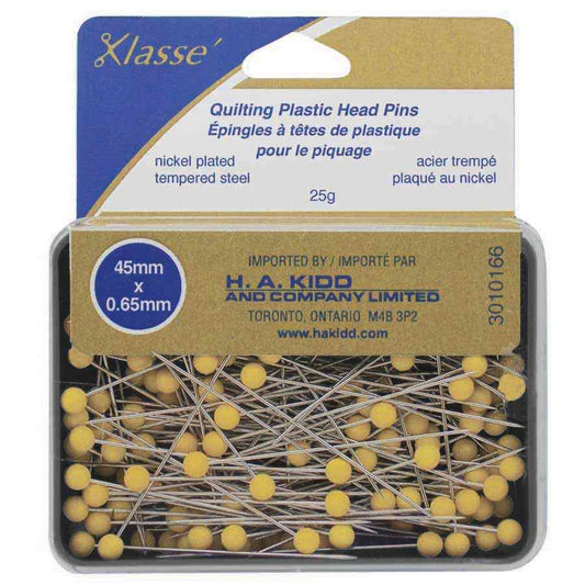 KLASSE´ Quilting Plastic Head Pins Yellow 165pcs - 45mm (1 3⁄4″)