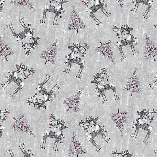 Joyful Tidings- Tossed Reindeer with Christmas Trees $22.96/m