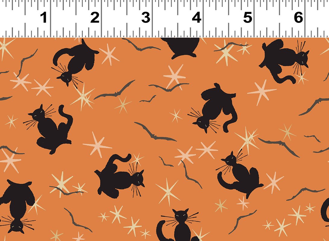 Retro Halloween - Black Cats on Orange $21.96/m