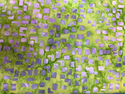 Batik Lime Green with lilac squares $14.96/m
