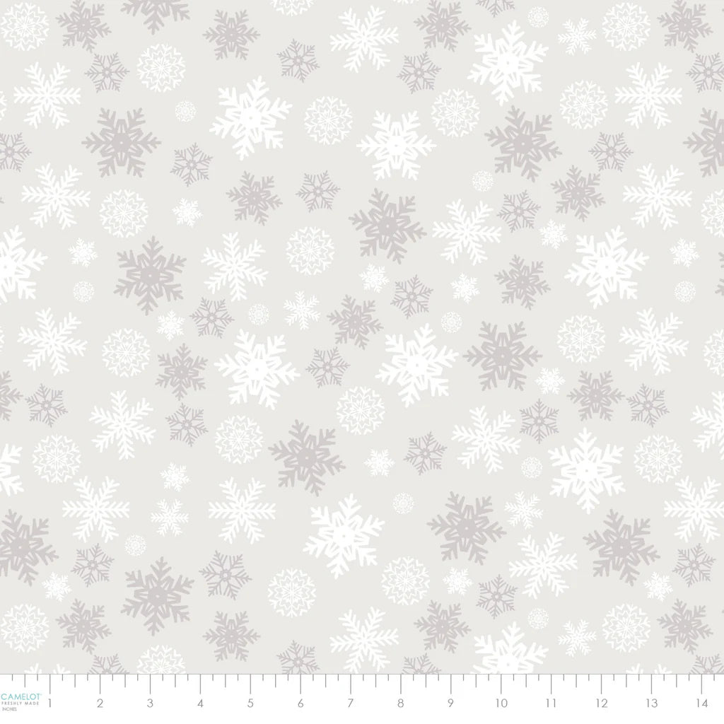 Winter Land Collection-Scattered Snowflakes-Light grey- 100% Cotton $16.96/m