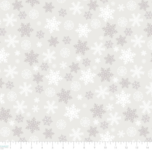Winter Land Collection-Scattered Snowflakes-Light grey- 100% Cotton $16.96/m