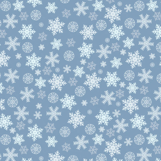 Winter Land Collection-Scattered Snowflakes-Blue- 100% Cotton $16.96/m