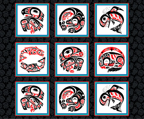 Eagles World-symbols of Pacific Northwest- Black blocks Panel $26.96
