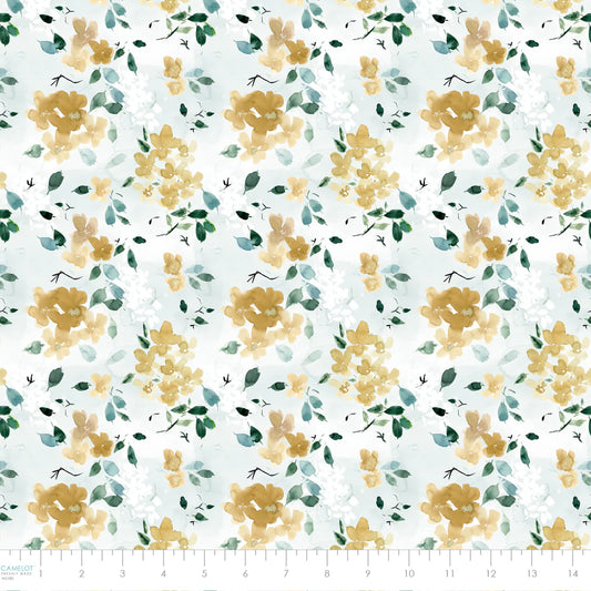Golden Hour- Golden Petals- White $18.96/m