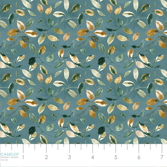 Golden Hour-Sun Kissed Leafs- Teal $18.96/m
