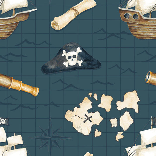 Flannel- Treasure Map-Teal-Cotton Flannel-56240101B-03 $12.96/m