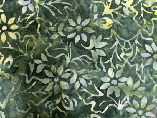 Batik Dark Green with flowers and leaves $14.96/m