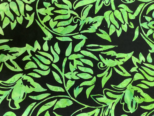 Batik Black with Green leaves $14.96/m