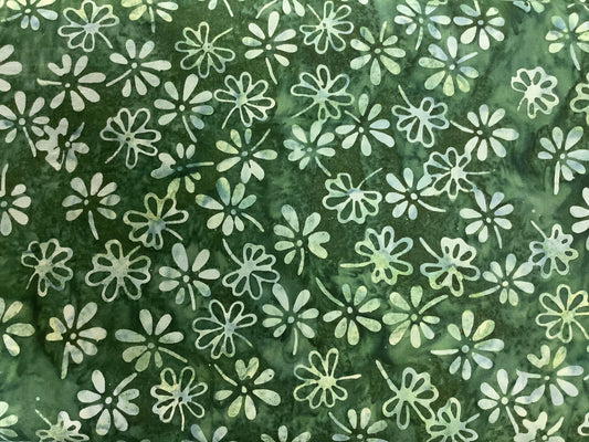 Batik Dark Green with flowers $14.96/m