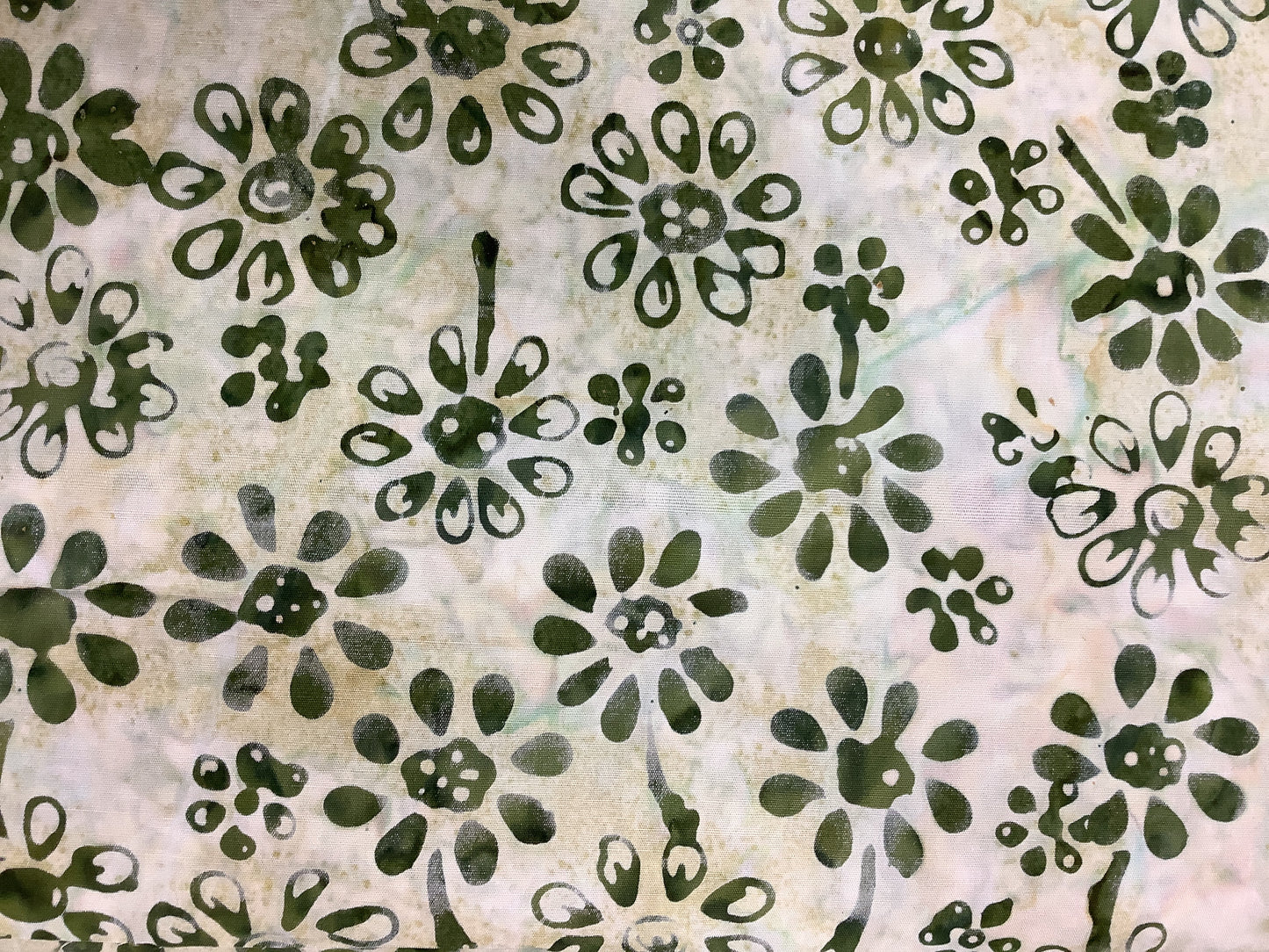 Batik Soft Green with dark flowers $14.96/m