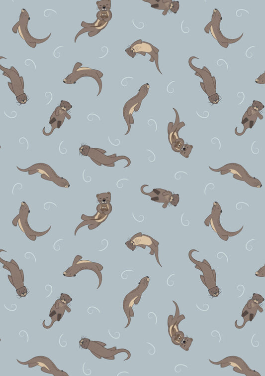 Small things by Irene and Lewis -Rivers & Creeks- Otters on midblue $22.96/m