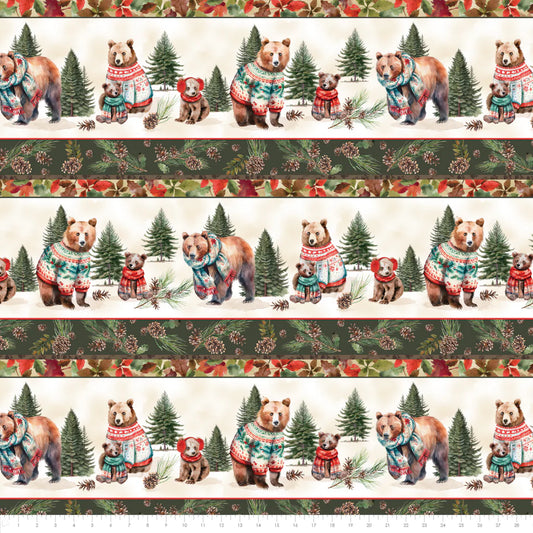 Merry Beary Collection-Woodland Stripe-Multi-100% Cotton-21240404-01 $18.96/m