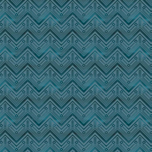 Twilight Wolf Pack Forest Geo Chevron Blue $19.96/m