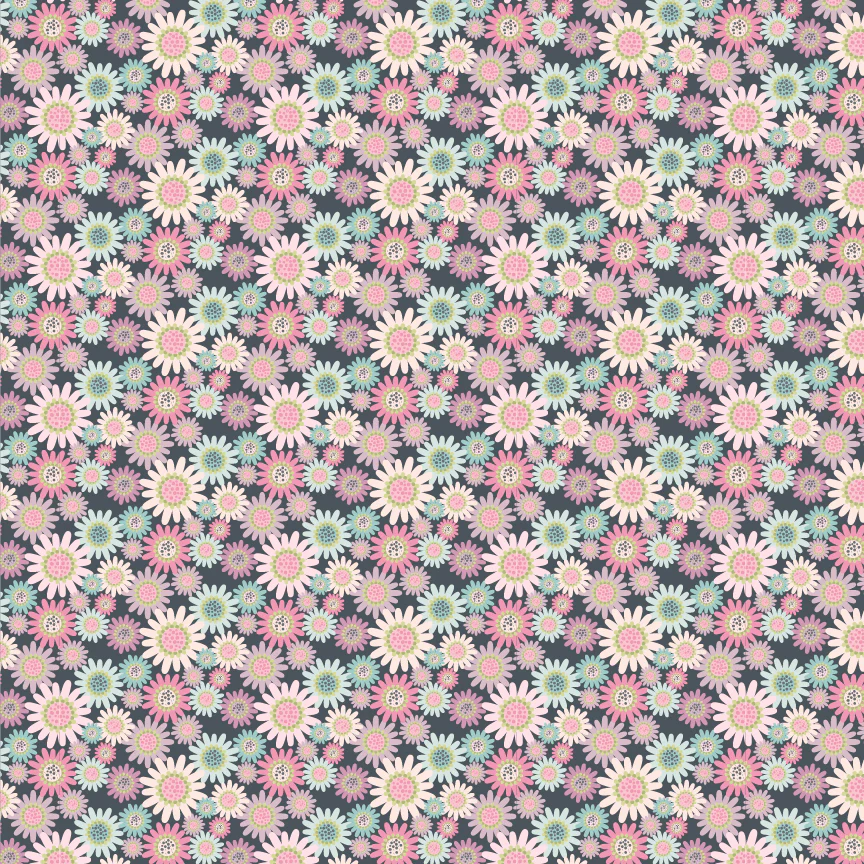 Le Petit Escargot by Poppy Cotton-Sunny Daisies Grey $24.96/m