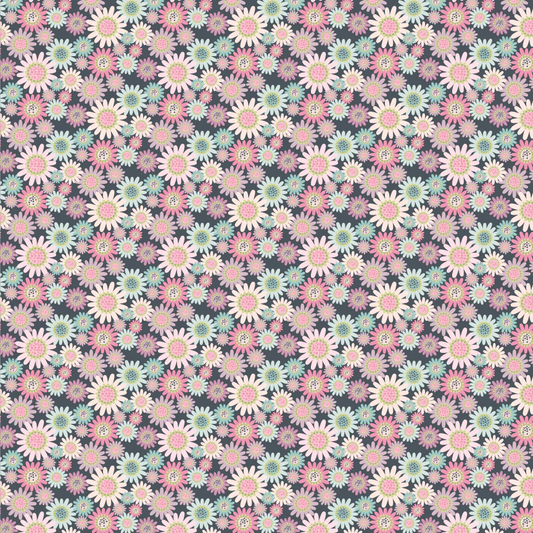 Le Petit Escargot by Poppy Cotton-Sunny Daisies Grey $24.96/m