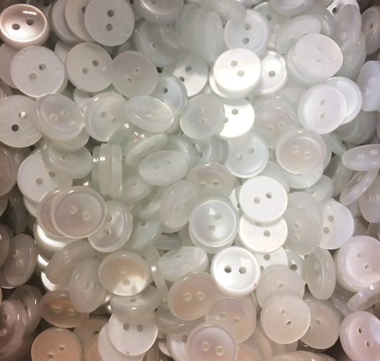 2 Hole Pearl White Buttons - 19mm, Plain Plastic Pack of 10 $6.95