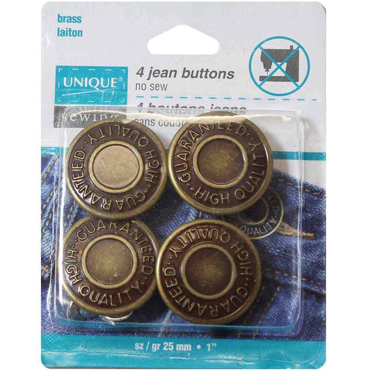 UNIQUE SEWING Jean Buttons No Sewing - Antique Brass - 4pcs. - 25mm (1″)