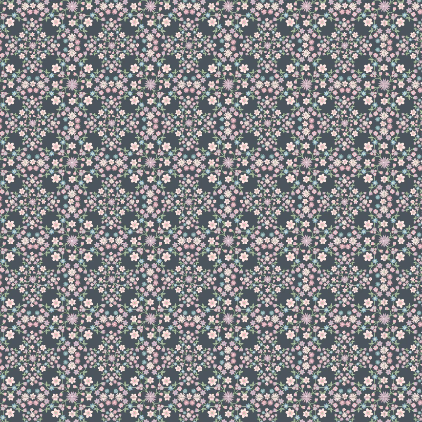 Le Petit Escargot by Poppy Cotton-Blooms & Vines Grey $24.96/m