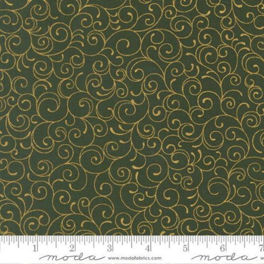 Merry Manor Metallic 2025 By Moda – Evergreen $27.96/m
