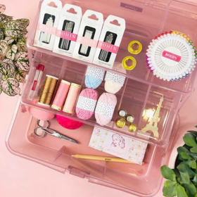 Bohin Prism Collection Large Storage Box with 2 Trays, Pink