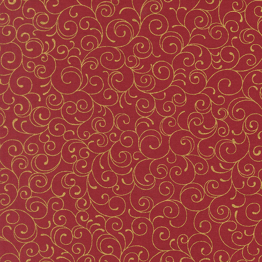 Merry Manor Metallic 2025 By Moda – Crimson $27.96/m