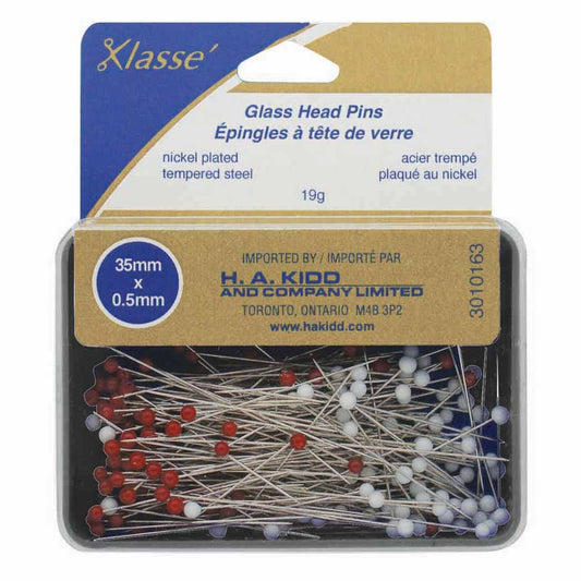 KLASSE´ Glass Head Pins red/white 175pcs - 35mm (13⁄8″)