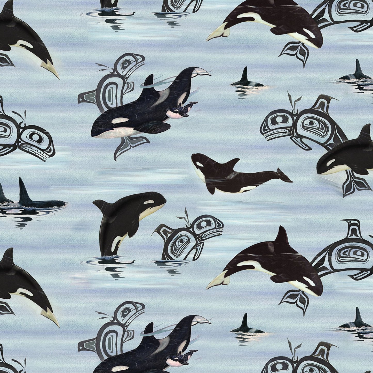 Elizabeth's Studio Spirit of the Orca by Sue Coleman 29003 Cool Blue Orcas $24.96/m