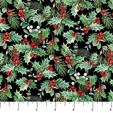 Home For Christmas- Packed Holly Black Multi DP28929-99 $22.96/m
