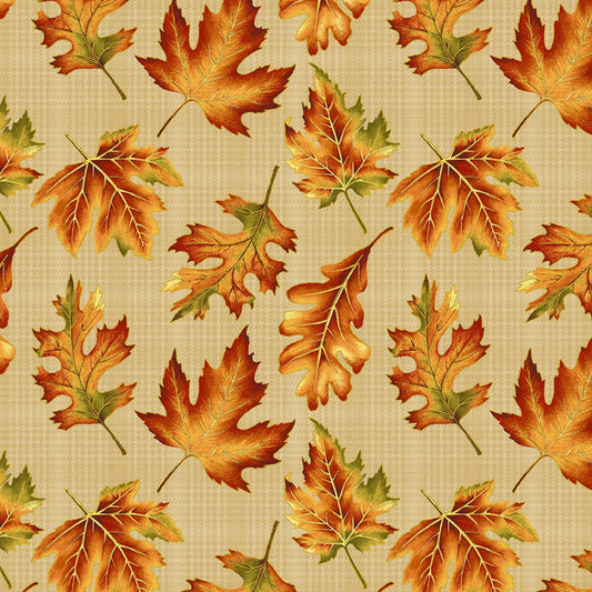 Autumn Elegance by Jackie Robinson - All Over Leaves - Bisque/Multi-  1670M-07 $23.96/m