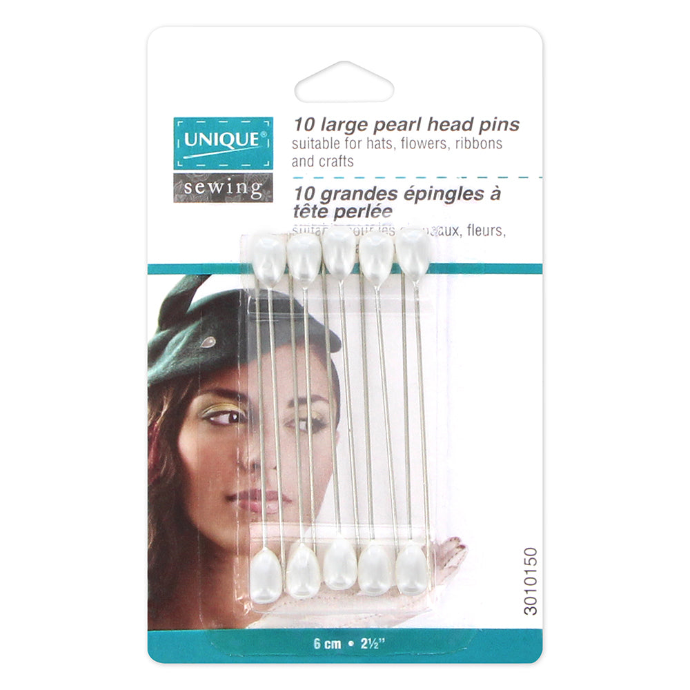 UNIQUE Pearl Head Hat Pins 10pcs - 64mm (21⁄2″)