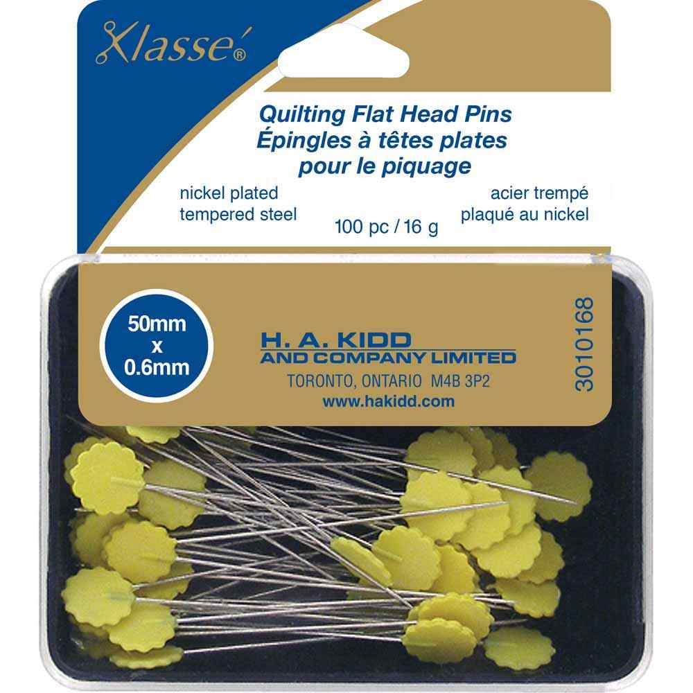 KLASSE´ quilting flathead pins - yellow - 100pcs - 50mm (2″)