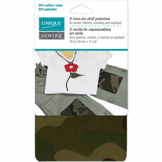 UNIQUE SEWING Drill Patches Camouflage Green - 10 x 15cm (4″ x 6″) - 2pcs- WT