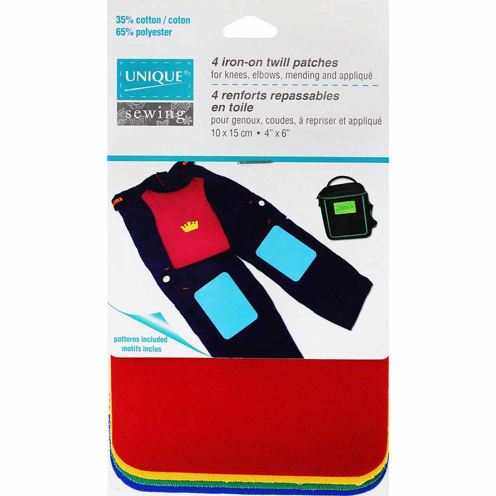 UNIQUE SEWING Iron-On Twill Patches - Primary Colours - 4 pcs. WT