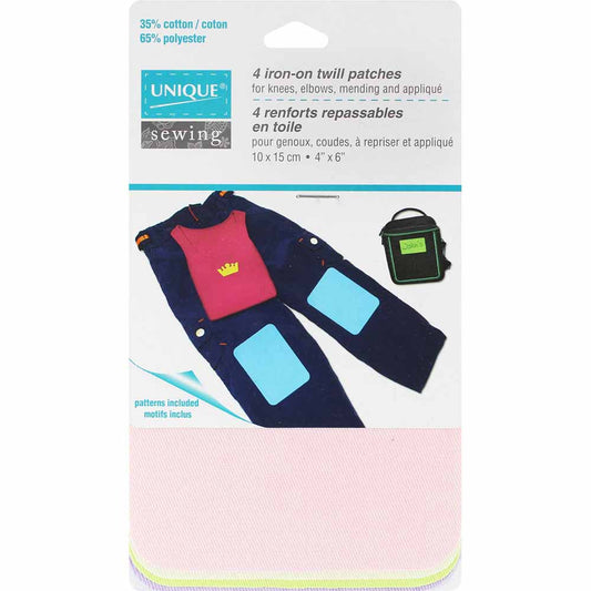 UNIQUE SEWING Iron-On Twill Patches - Pastel Colours - 4 pcs. WT